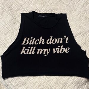 Brandy Melville Black Graphic Crop Top